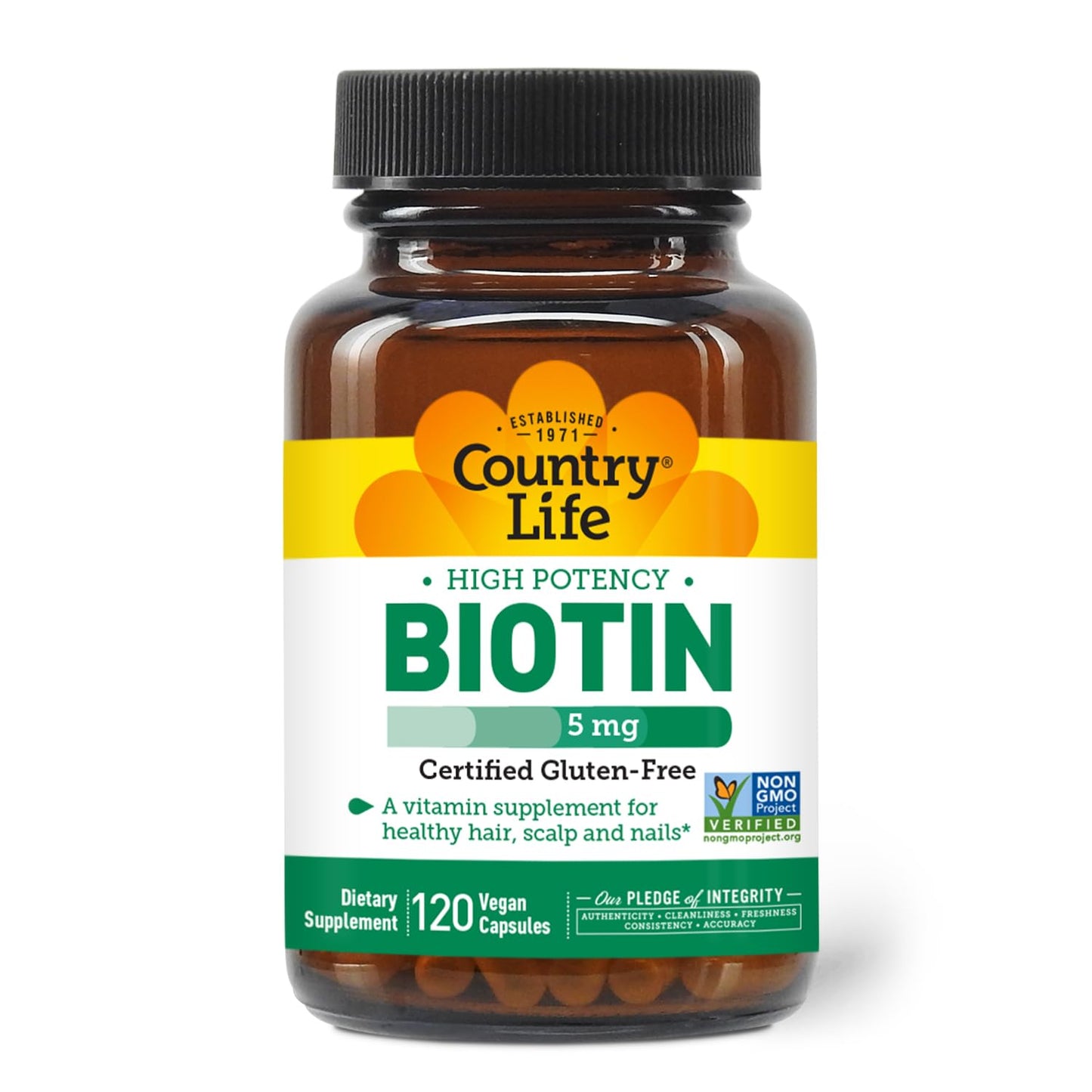 Country Life Biotin High Potency 5 mg – 120 Veg Capsules | Gluten Free, Vegan, Non-GMO