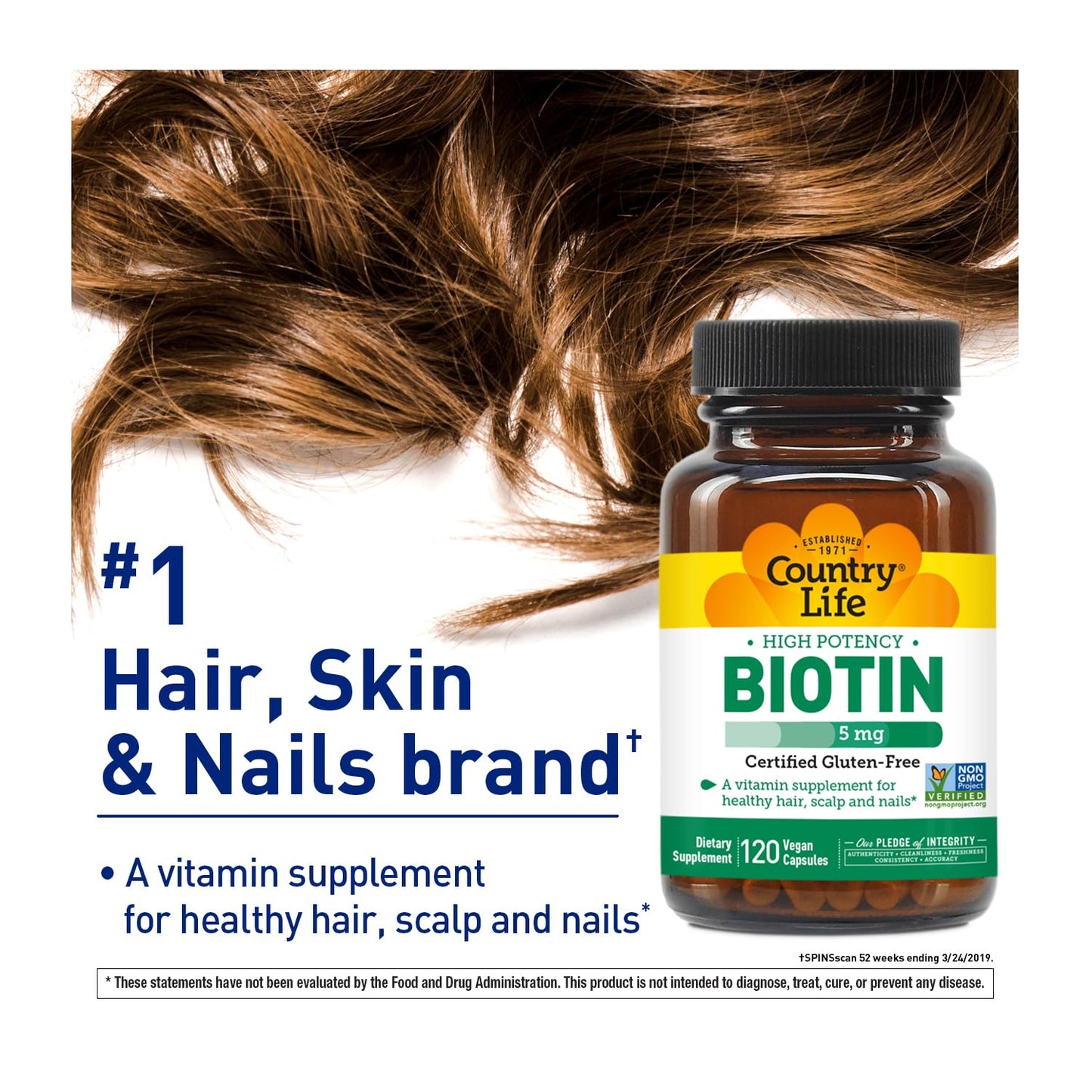 Country Life Biotin High Potency 5 mg – 120 Veg Capsules | Gluten Free, Vegan, Non-GMO