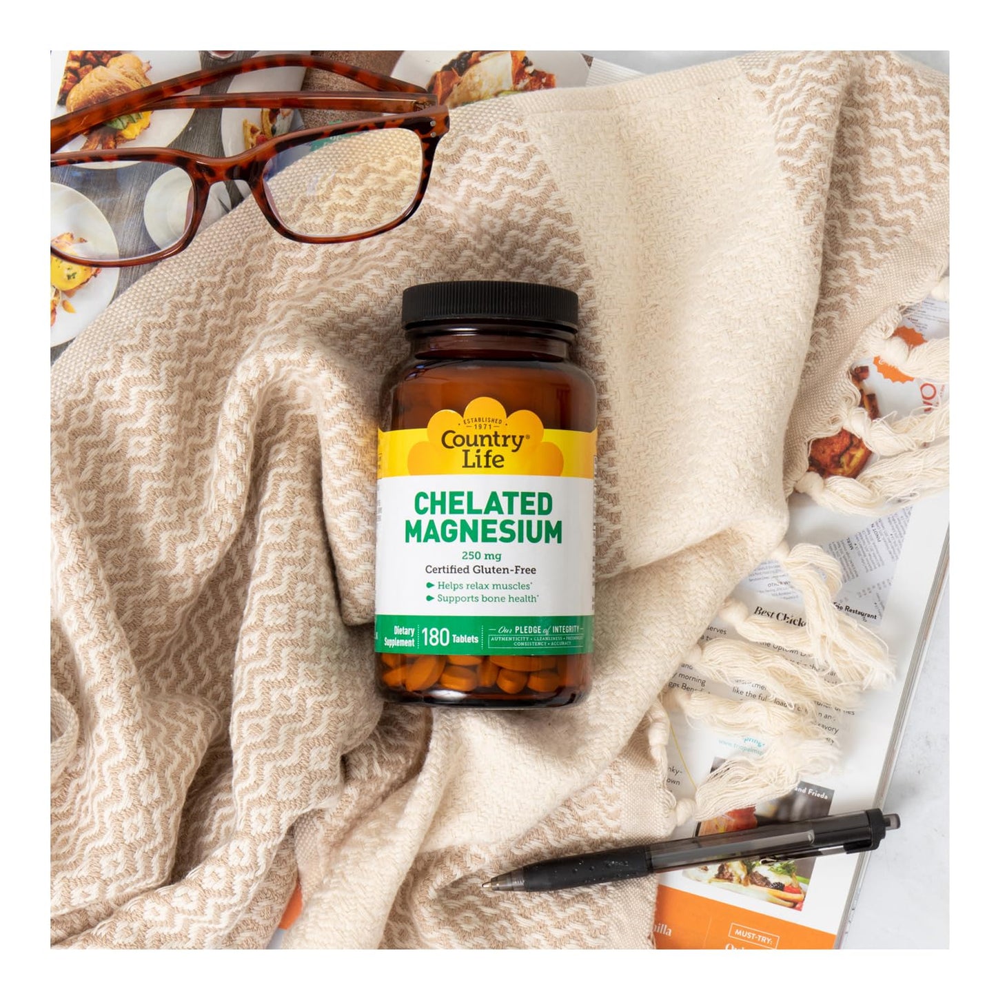 Country Life Chelated Magnesium 250mg - Supports Heart, Bone & Muscle Health | Vegan-Friendly, Gluten-Free
