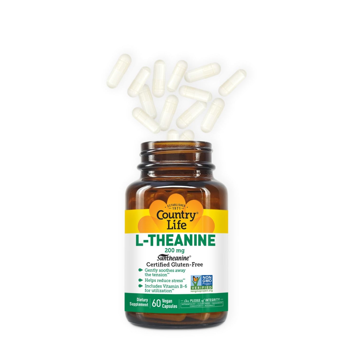 Country Life Suntheanine L-Theanine – 60 Vegan Capsules | Stress Relief, Focus & Sleep