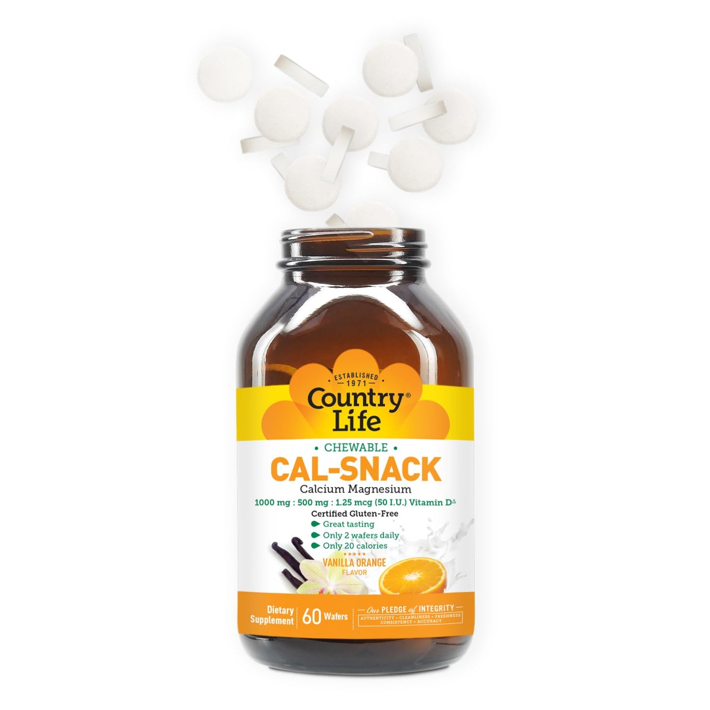 Country Life Cal-Snack Calcium Magnesium with Vitamin D – Dairy-Free, Gluten Free, Vegan