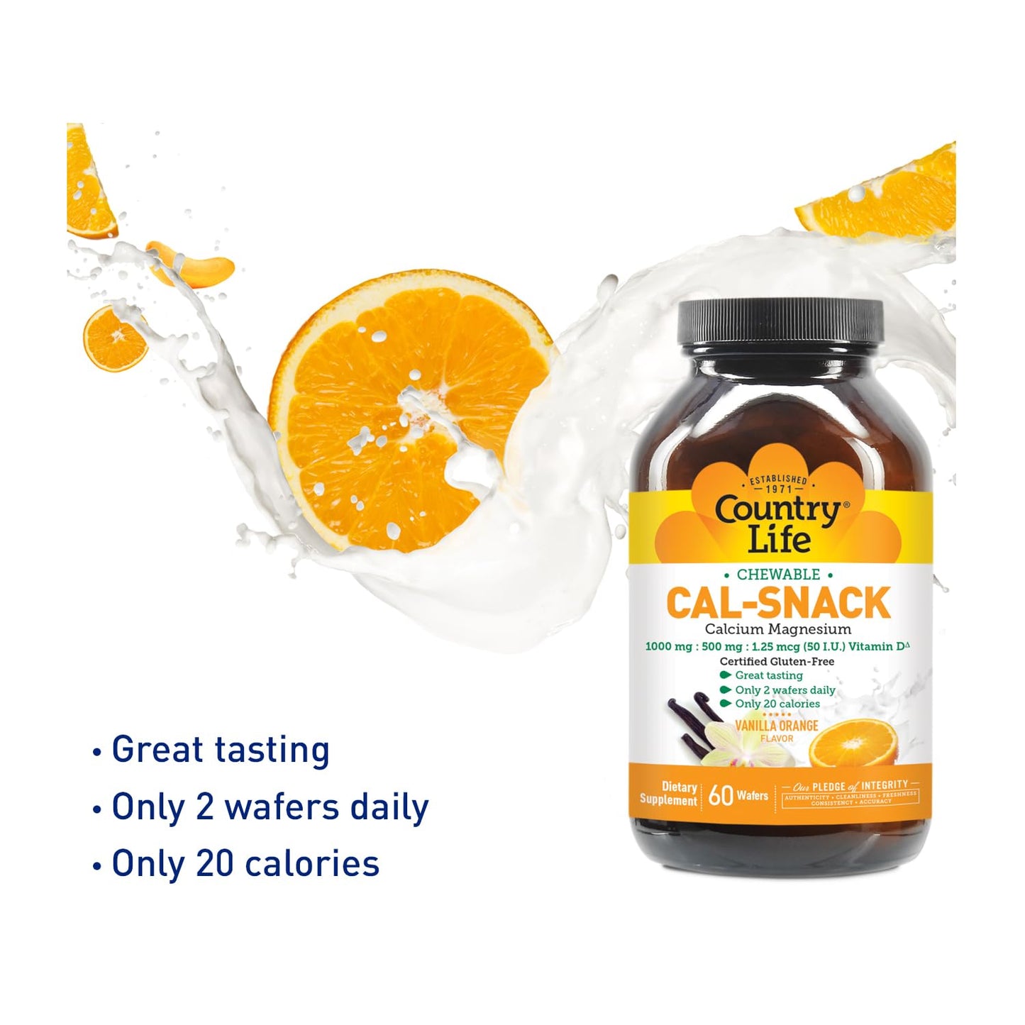 Country Life Cal-Snack Calcium Magnesium with Vitamin D – Dairy-Free, Gluten Free, Vegan