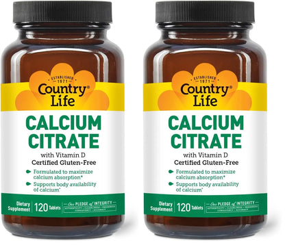 Country Life Calcium Citrate with Vitamin D 500mg – Highly Absorbable, Gluten Free, Vegan, Halal, Non-GMO – 2 x 120 Tablets BritishVita | Premium UK Vitamins & Wellness Supplements