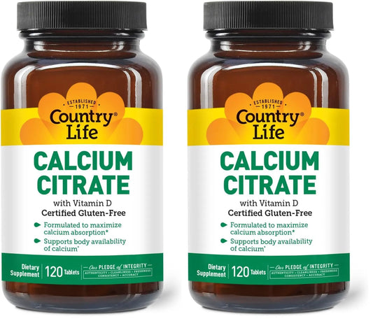 Country Life Calcium Citrate with Vitamin D 500mg – Highly Absorbable, Gluten Free, Vegan, Halal, Non-GMO – 2 x 120 Tablets BritishVita | Premium UK Vitamins & Wellness Supplements