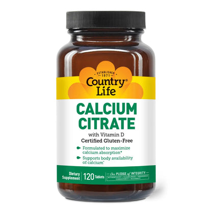 Country Life Calcium Citrate with Vitamin D 500mg – Highly Absorbable, Gluten Free, Vegan, Halal, Non-GMO – 2 x 120 Tablets BritishVita | Premium UK Vitamins & Wellness Supplements