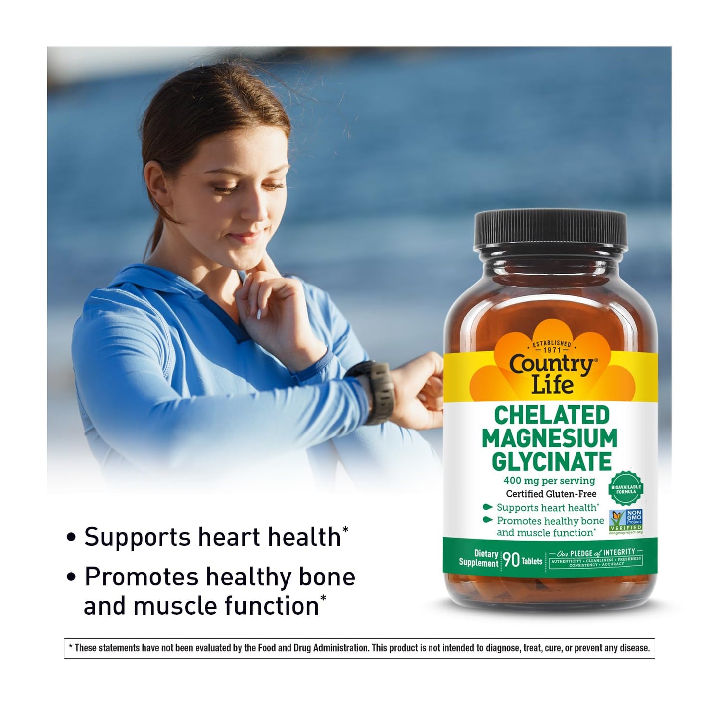Country Life Chelated Magnesium Glycinate 400mg – High-Absorption, 90 Tablets