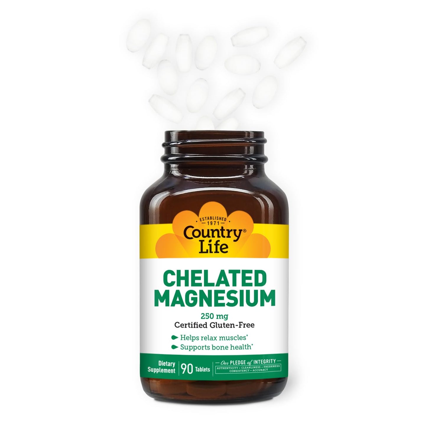 Country Life Chelated Magnesium 250mg – Supports Bone & Immune Health | 90 ct Pack of 2
