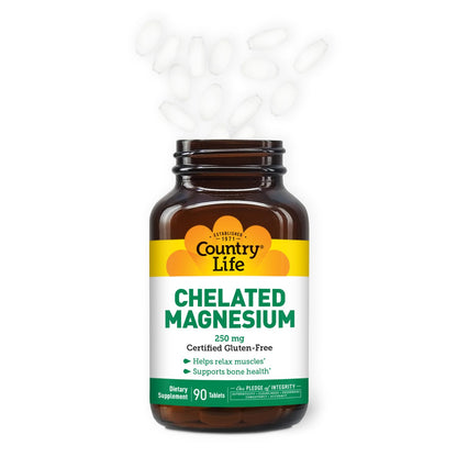 Country Life Chelated Magnesium 250mg – Supports Bone & Immune Health | 90 ct Pack of 2
