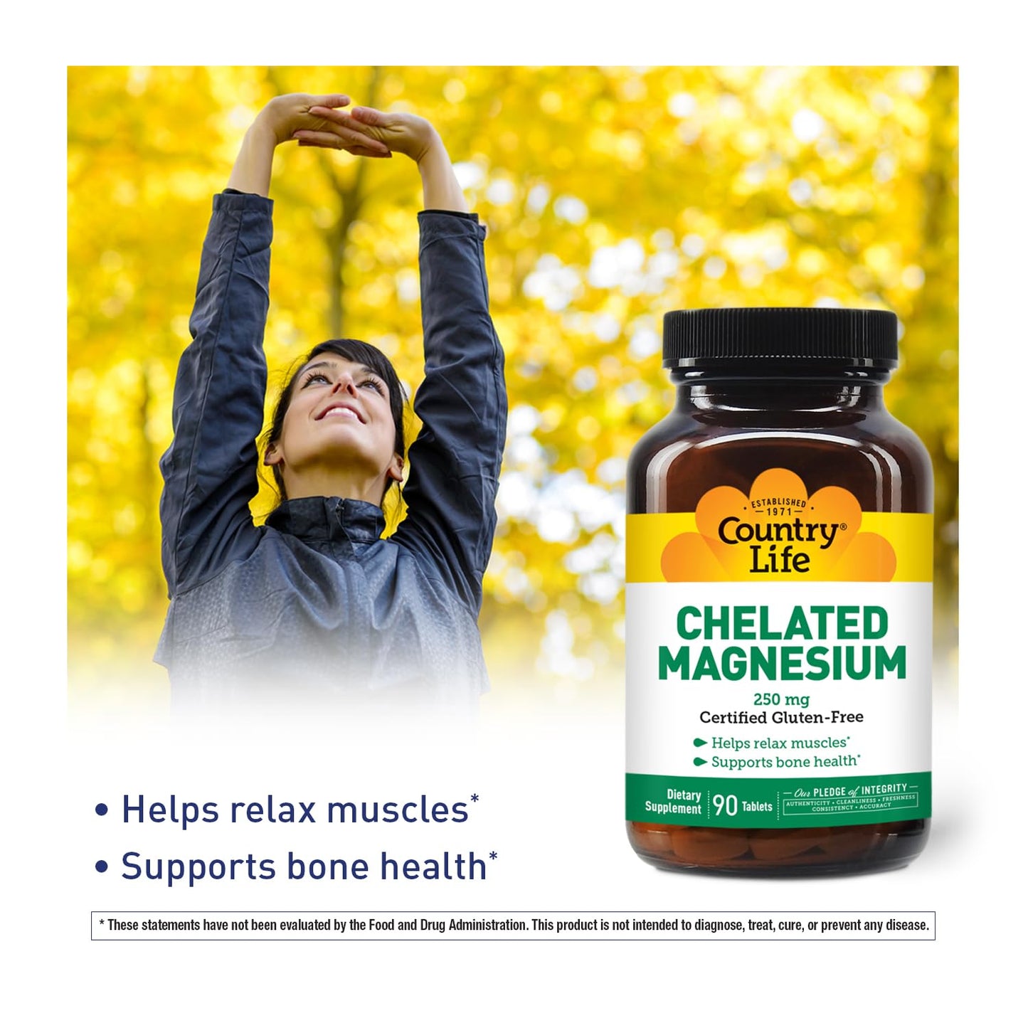 Country Life Chelated Magnesium 250mg – Supports Bone & Immune Health | 90 ct Pack of 2
