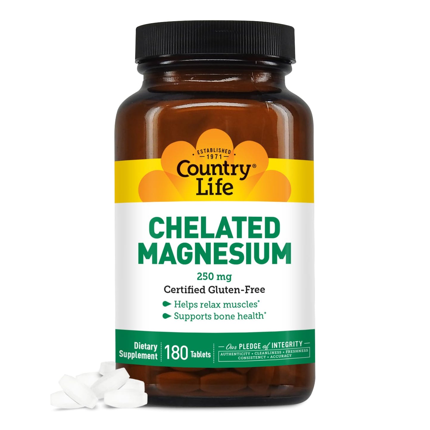 Country Life Chelated Magnesium 250mg - Supports Heart, Bone & Muscle Health | Vegan-Friendly, Gluten-Free