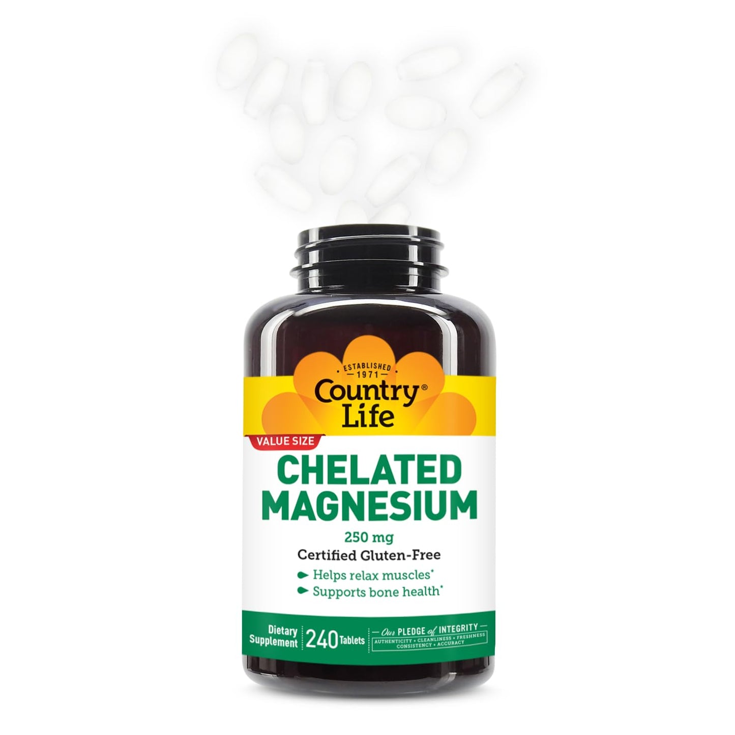 Country Life Chelated Magnesium 250mg – Supports Bone & Immune Health | Daily Supplement 240 ct