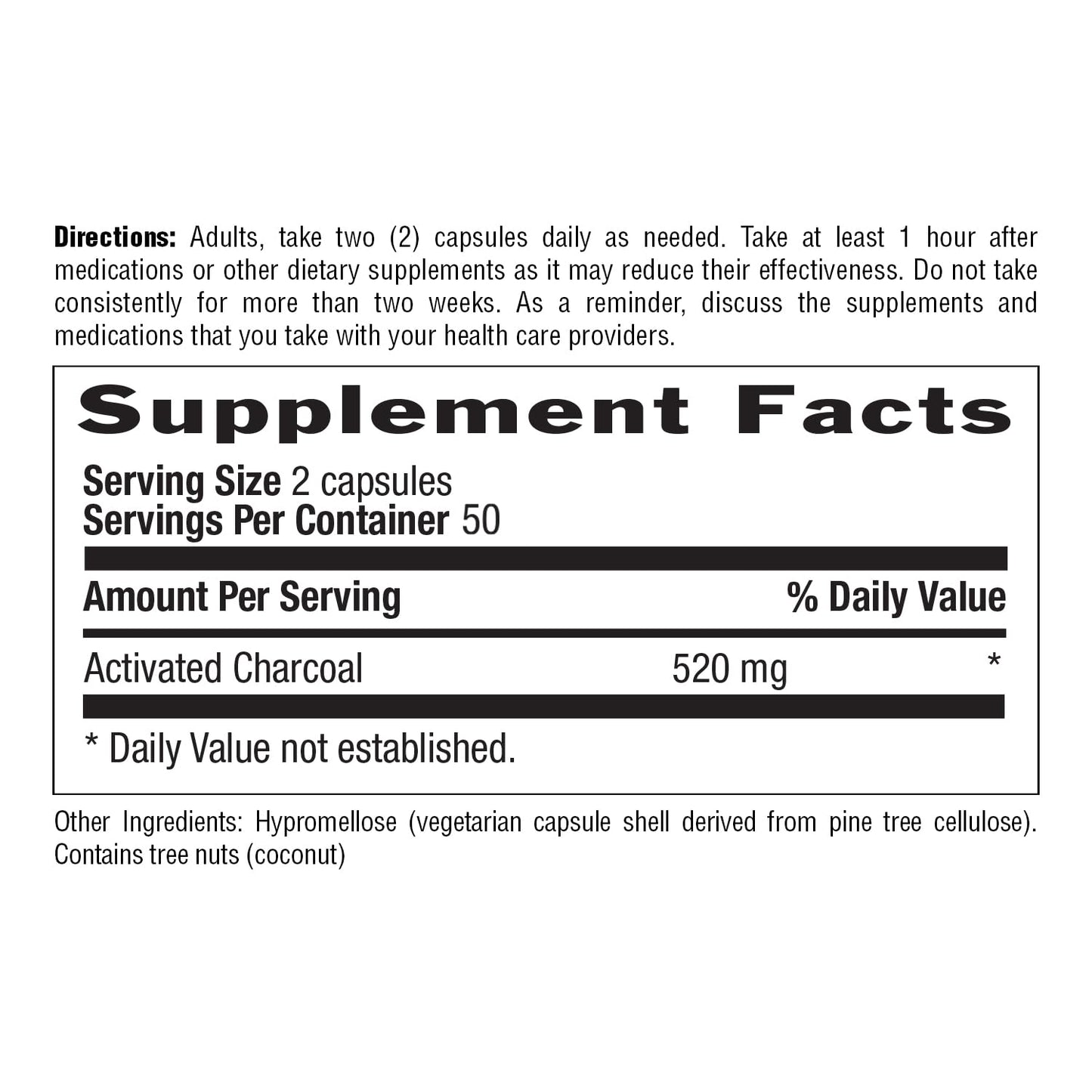 Country Life Coconut Activated Charcoal 260mg – Gas & Bloating Relief, Gluten-Free & Vegan
