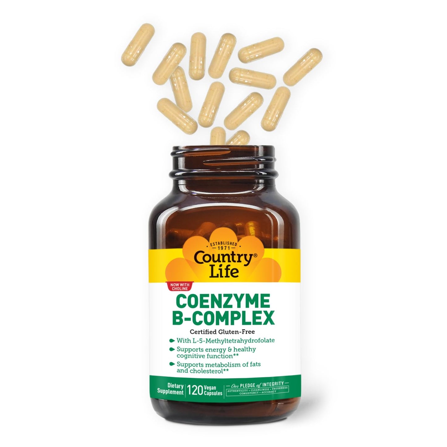 Country Life Coenzyme B-Complex, 120 Capsules – Energy, Metabolism & Cognitive Support | Vegan, Gluten-Free
