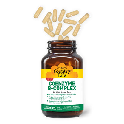 Country Life Coenzyme B-Complex, 120 Capsules – Energy, Metabolism & Cognitive Support | Vegan, Gluten-Free