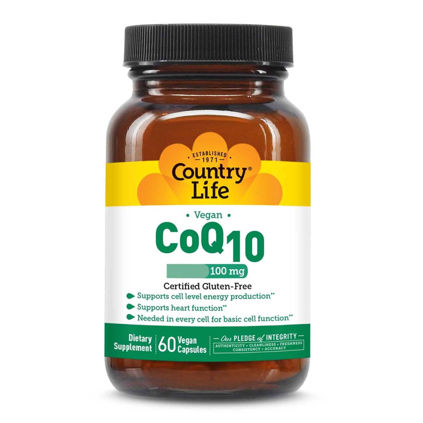 Country Life Simply CoQ10 100mg – Heart Health & Cellular Energy | Vegan Softgels, 60 ct