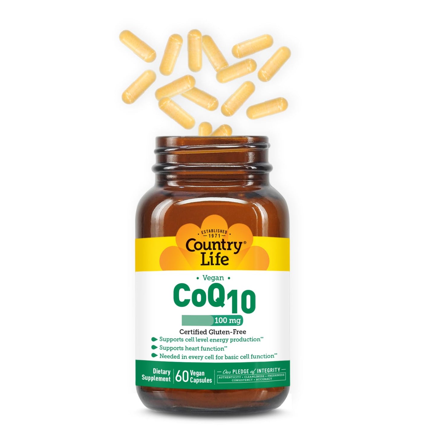 Country Life Simply CoQ10 100mg – Heart Health & Cellular Energy | Vegan Softgels, 60 ct