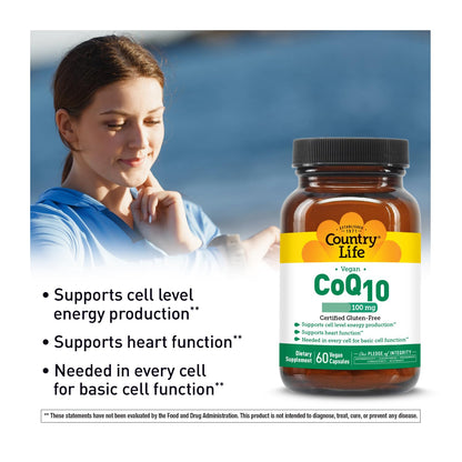 Country Life Simply CoQ10 100mg – Heart Health & Cellular Energy | Vegan Softgels, 60 ct