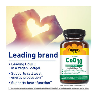 Country Life CoQ10 100 mg – 120 Softgels | Gluten Free & Vegan | Heart Support