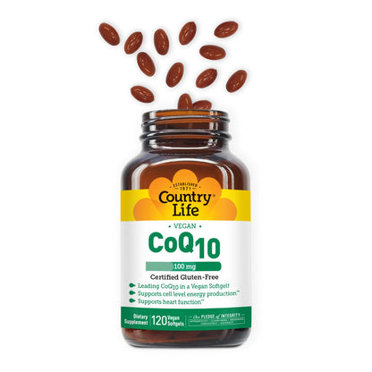 Country Life CoQ10 100 mg – 120 Softgels | Gluten Free & Vegan | Heart Support