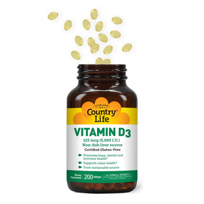Country Life Vitamin D3 5000 IU – Immune & Bone Health, Calcium Absorption | Lanolin Source