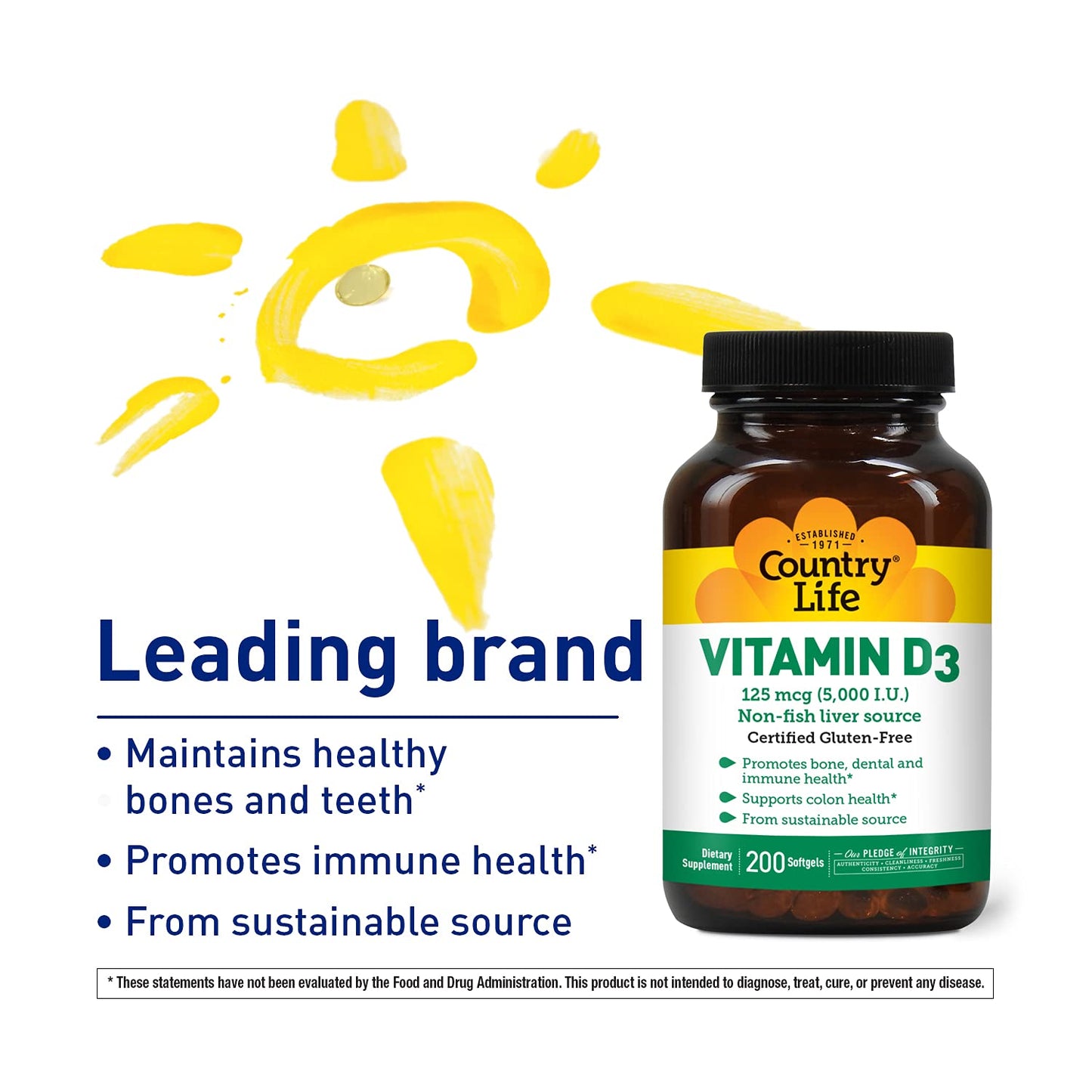Country Life Vitamin D3 5000 IU – Immune & Bone Health, Calcium Absorption | Lanolin Source