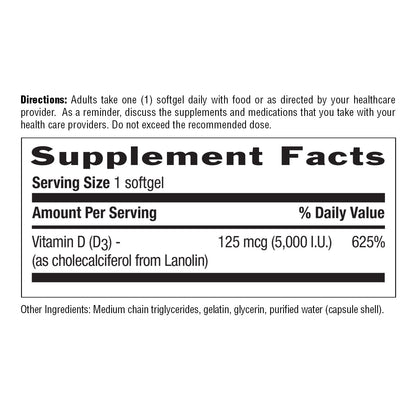 Country Life Vitamin D3 5000 IU – High Potency, Non-Fish, Gluten-Free