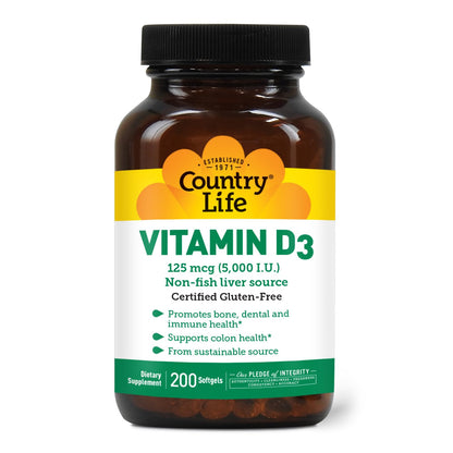 Country Life Vitamin D3 5000 IU – Immune & Bone Health, Calcium Absorption | Lanolin Source