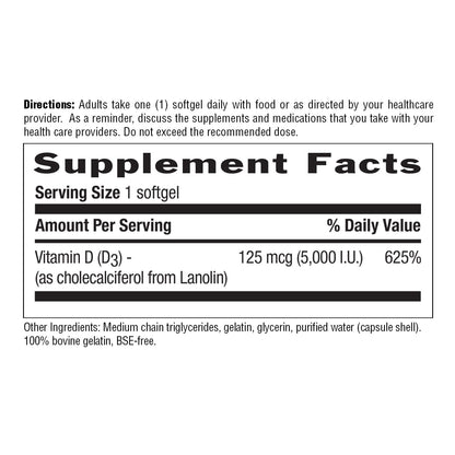 Country Life Vitamin D3 5000 IU – Immune & Bone Health, Calcium Absorption | Lanolin Source