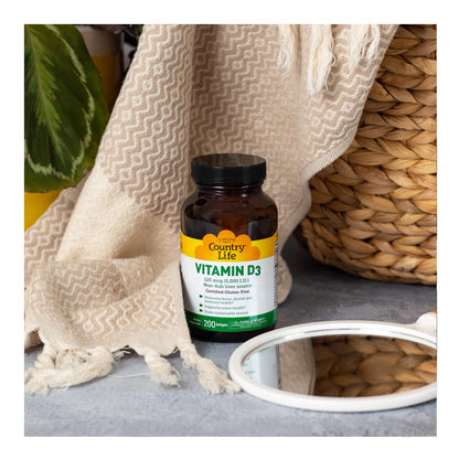 Country Life Vitamin D3 5000 IU – Immune & Bone Health, Calcium Absorption | Lanolin Source