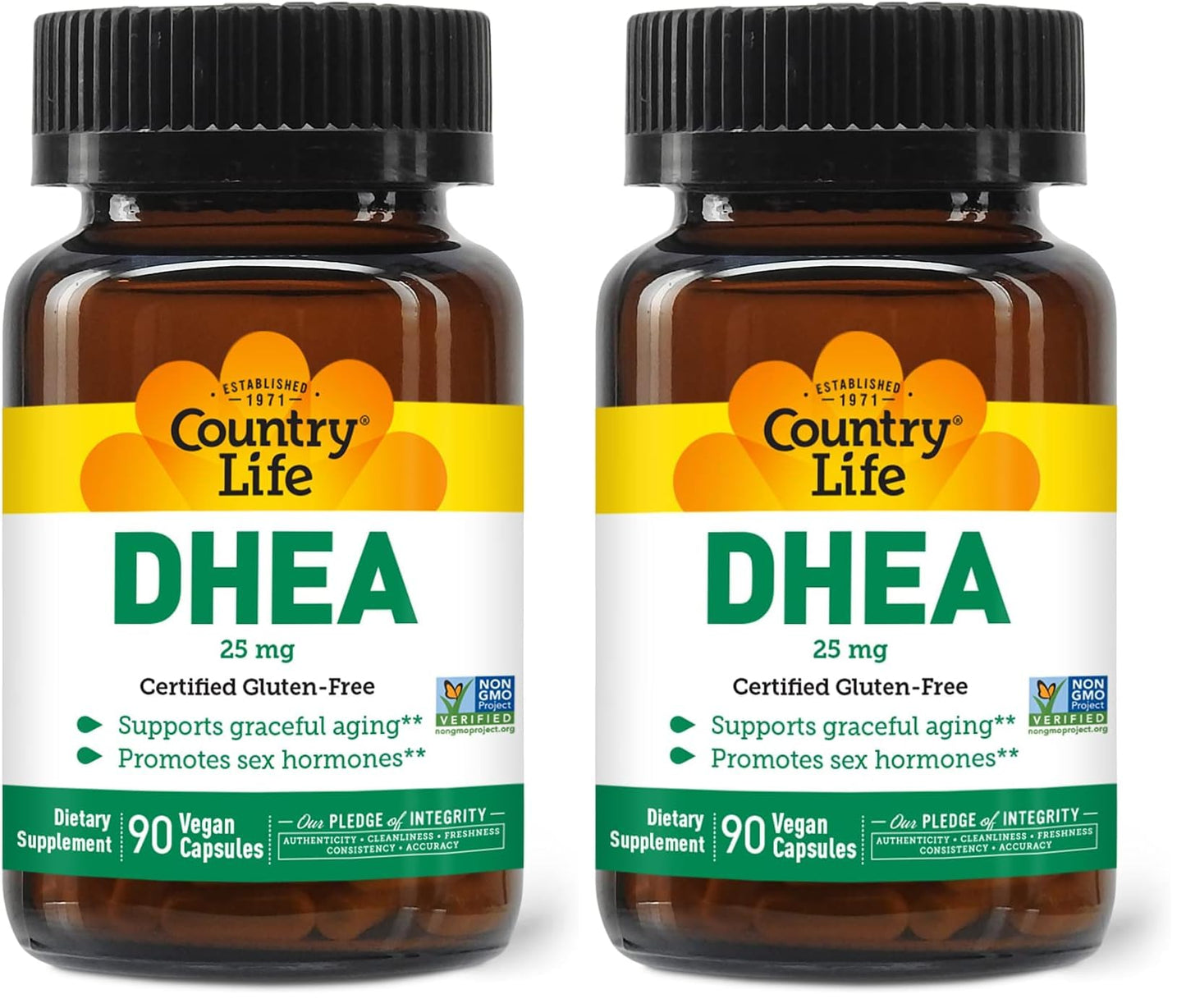 Country Life DHEA 25mg – 90 Vegan Capsules | Gluten Free, Vegan, Non-GMO (Pack of 2)