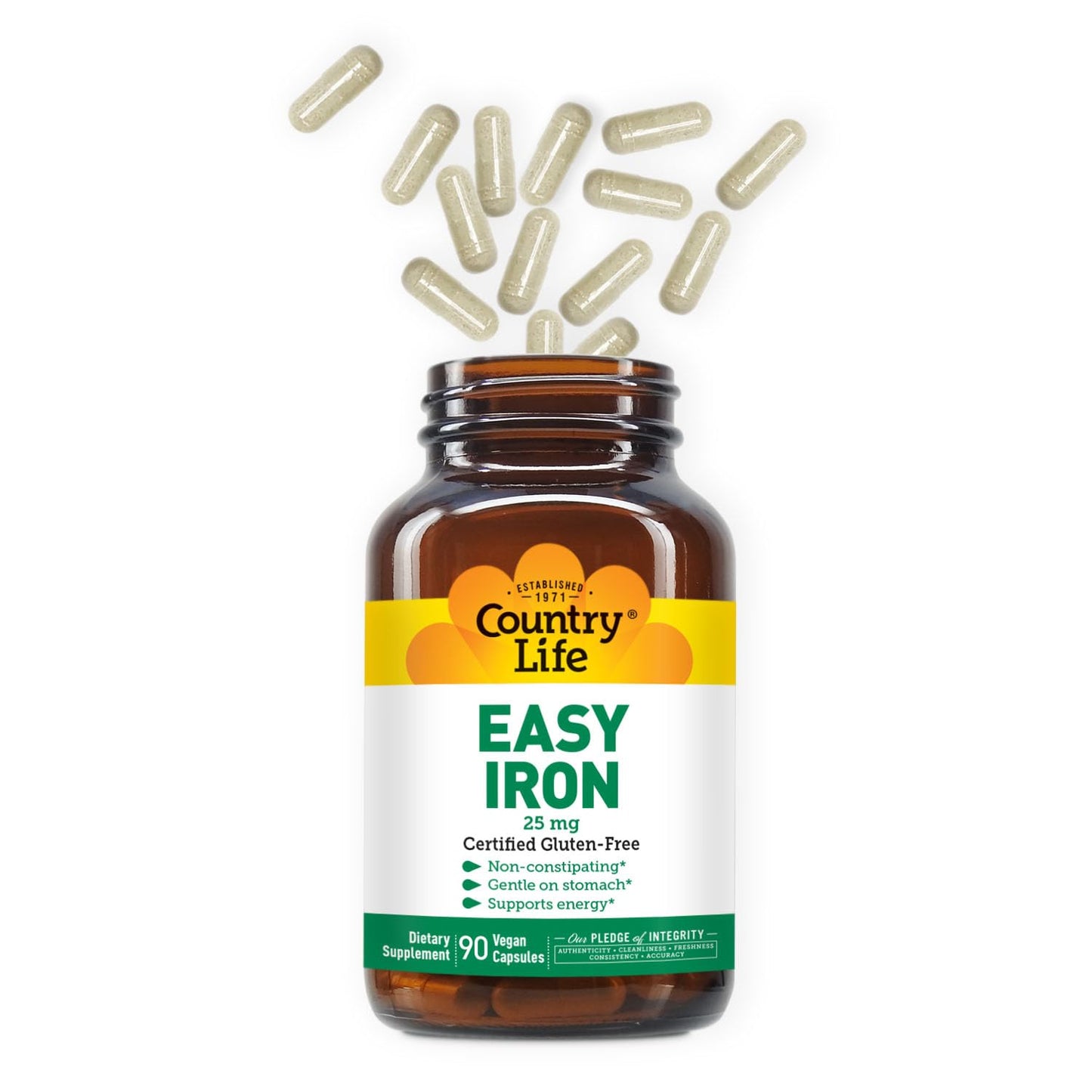 Country Life Easy Iron 25mg Capsules – Ferrochel Non-Constipating Vegan Iron Supplement (Pack of 2)