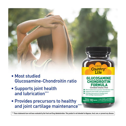 Country Life Glucosamine Chondroitin 1500/1200 mg – Supports Joint Health & Lubrication | 90 Capsules