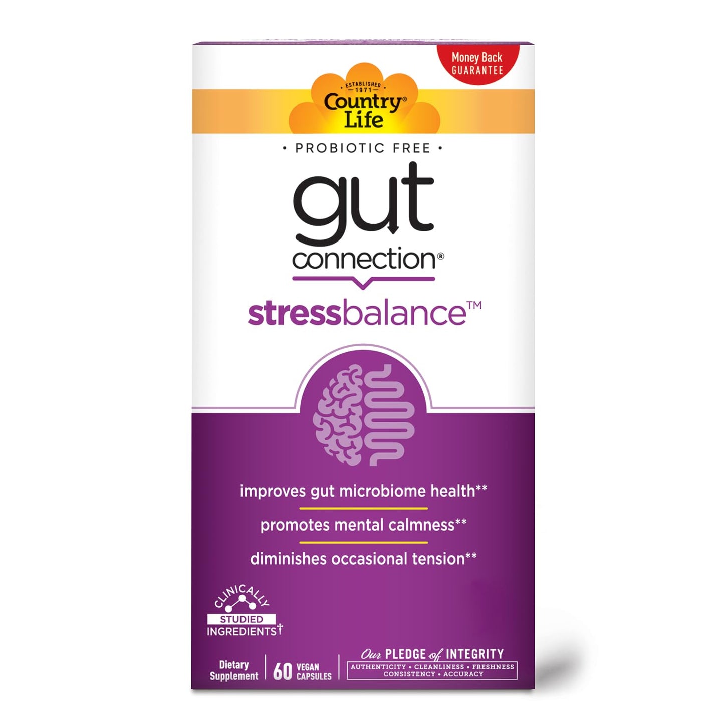 Country Life Gut Connection Stress Balance 60 Vegan Capsules | Gluten Free & Vegan