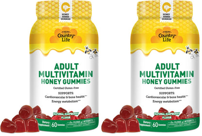 Country Life Honey Gummies Multivitamin – Bone & Heart Support | Non-GMO, Gluten Free, Vegetarian | 60 Gummies (Pack of 2)