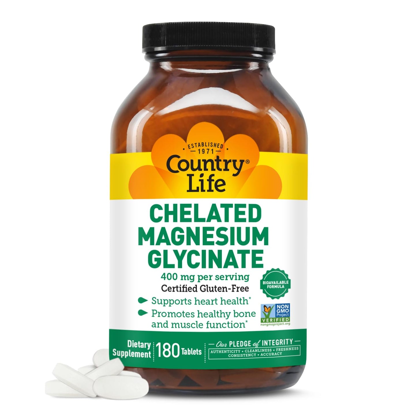 Country Life Chelated Magnesium Glycinate 400mg – High Absorption Magnesium for Muscle Comfort, Energy, Bone & Immune Support