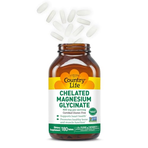 Country Life Chelated Magnesium Glycinate 400mg – High Absorption Magnesium for Muscle Comfort, Energy, Bone & Immune Support