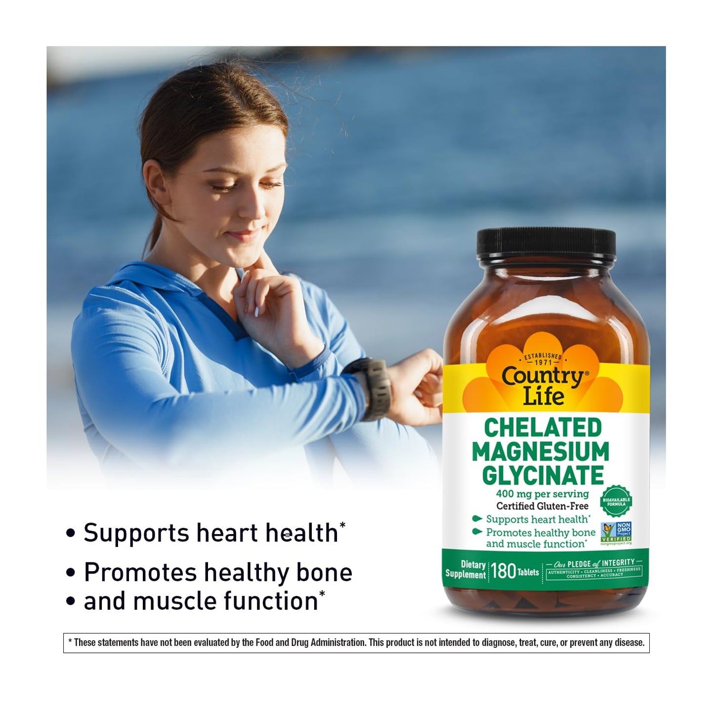 Country Life Chelated Magnesium Glycinate 400mg – High Absorption Magnesium for Muscle Comfort, Energy, Bone & Immune Support