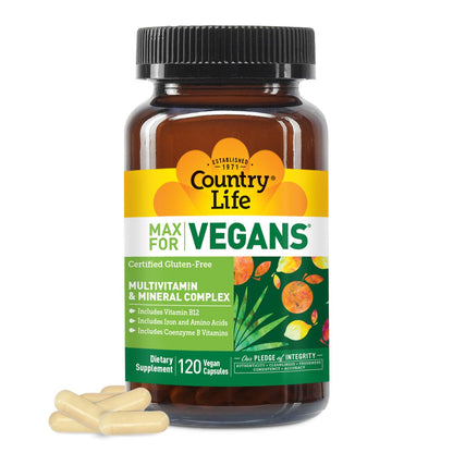 Country Life Max for Vegans - 120 Vegan Capsules - Daily Multivitamins - Immune Support Supplement - Gluten-Free