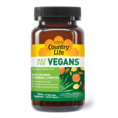 Country Life Max for Vegans - 120 Vegan Capsules - Daily Multivitamins - Immune Support Supplement - Gluten-Free