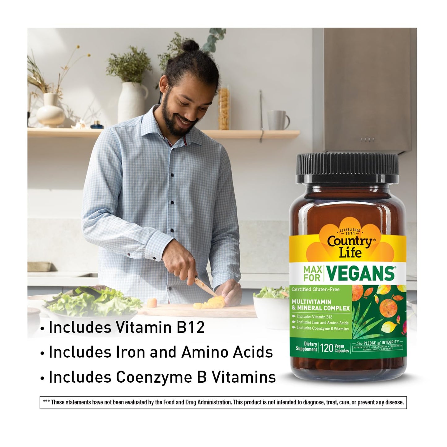Country Life Max for Vegans - 120 Vegan Capsules - Daily Multivitamins - Immune Support Supplement - Gluten-Free