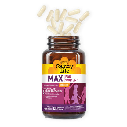 Country Life Max for Women - Iron-Free Multivitamin and Mineral Complex | 120 Vegan Capsules