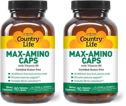 Country Life Maxi-Amino: 16 Free-Form Amino Acids, 90 Veg Capsules per Bottle, Pack of 2 | Gluten Free & Vegetarian BritishVita | Premium UK Vitamins & Wellness Supplements