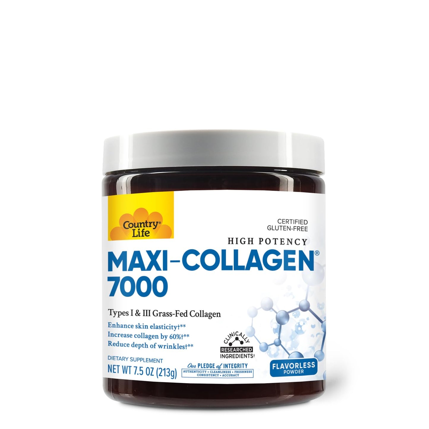 Country Life Maxi-Collagen 7000 Powder - Verisol Collagen Peptides + Vitamins C, A & Biotin | 7.5 oz