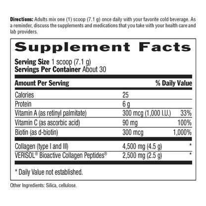 Country Life Maxi-Collagen 7000 Powder - Verisol Collagen Peptides + Vitamins C, A & Biotin | 7.5 oz