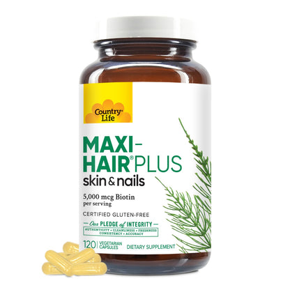 Country Life Maxi-Hair Plus Biotin — Supports Healthy Hair, Skin & Nails (120 ct)