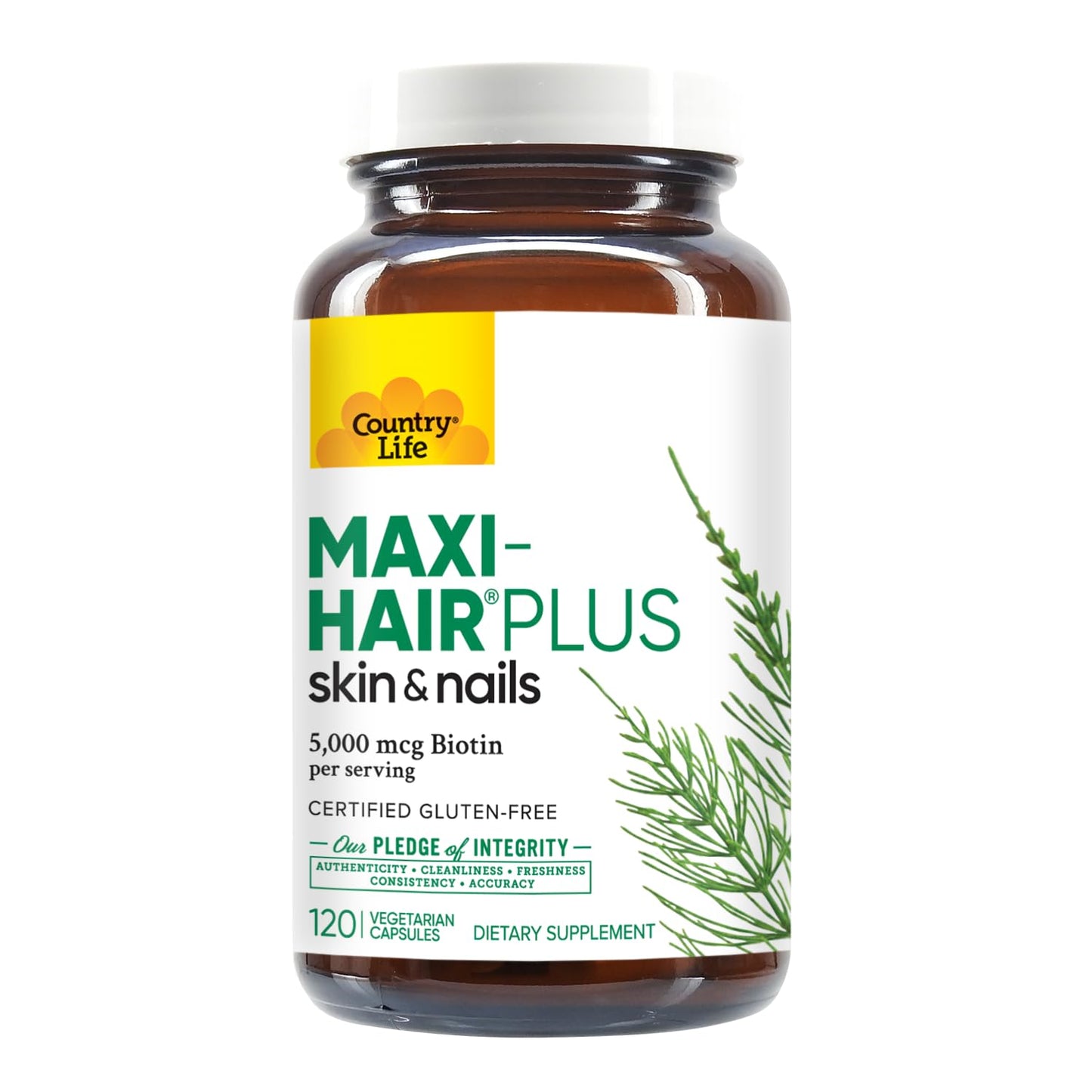 Country Life Maxi-Hair Plus Biotin — Supports Healthy Hair, Skin & Nails (120 ct)