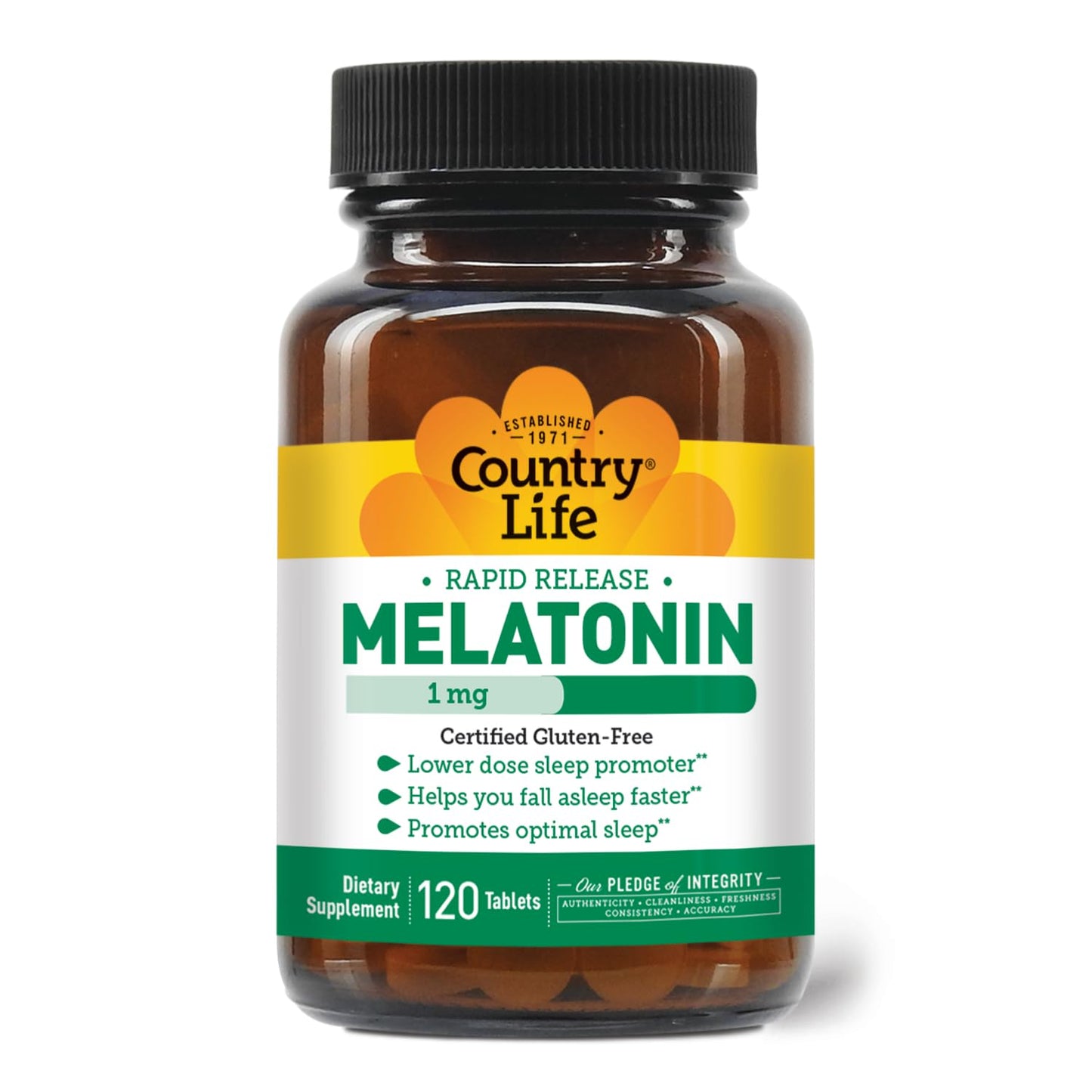 Country Life Melatonin Sleep Aid 1mg - Non-GMO, Gluten-Free, Vegan | Rapid-Release