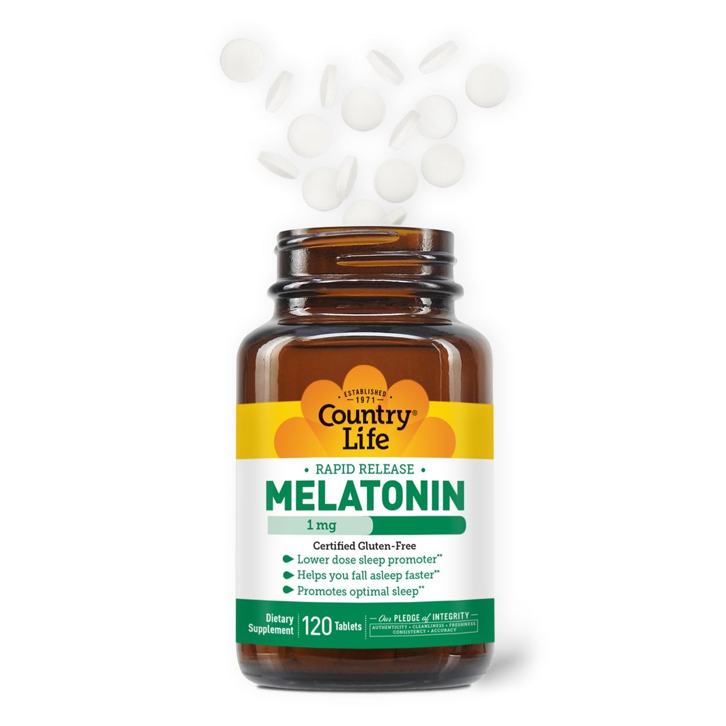Country Life Melatonin Sleep Aid 1mg - Non-GMO, Gluten-Free, Vegan | Rapid-Release