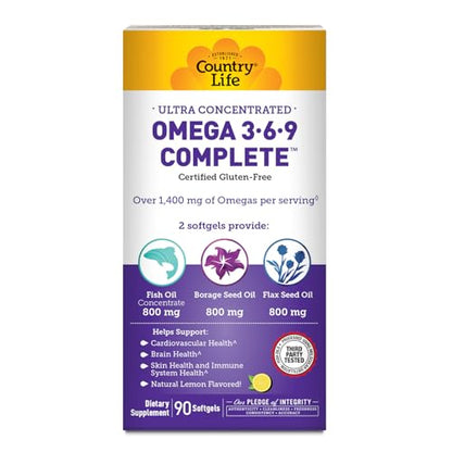 Country Life Omega 3-6-9 Complete – 1,534mg Omega Fatty Acids | 90 Softgels