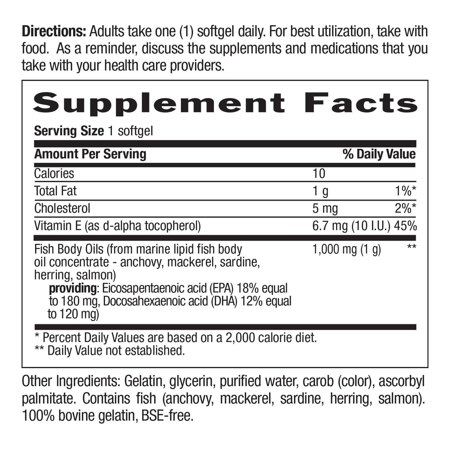 Country Life Omega-3 Fish Oil Supplement – 10000mg, 180mg EPA / 120mg DHA, Burpless, 50 Softgels, Gluten Free